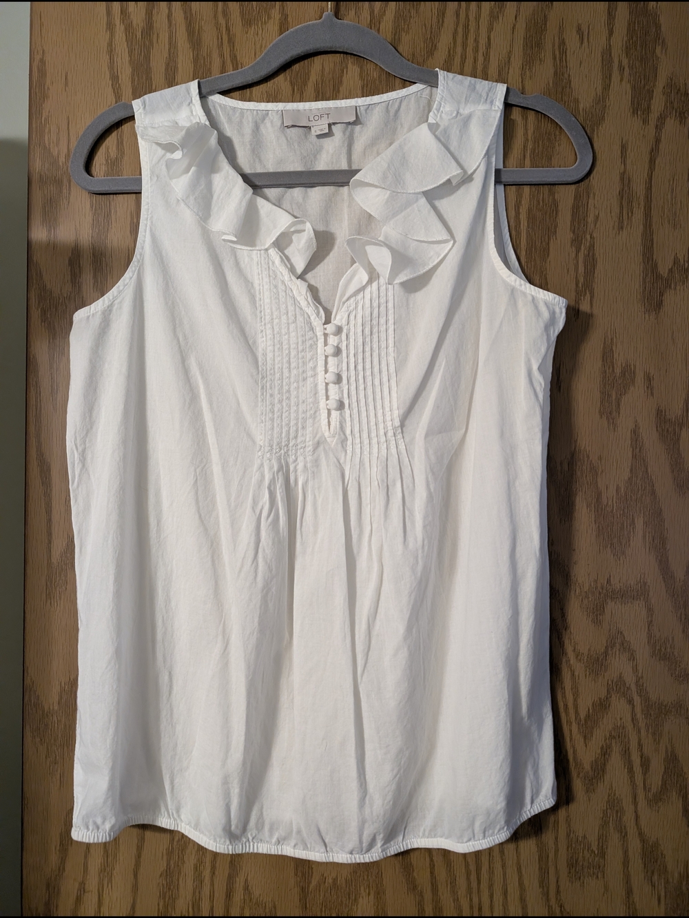 LOFT White Ruffled Pintuck Sleeveless Blouse